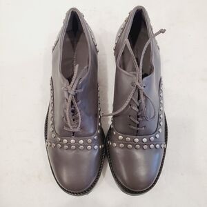 NEW Bernardo OWEN Gray Glove Leather Silver Studs Lug Oxford Shoes